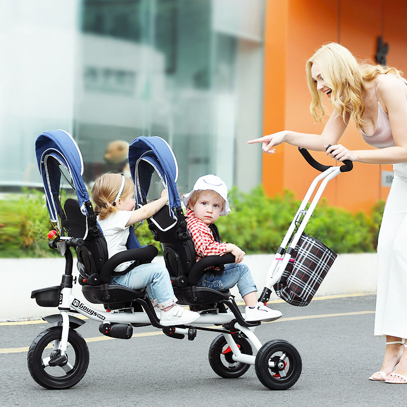 Twin Tricycle Children's Double-seat Bicycle Twin Baby Stroller 1-5 Years Old Baby Car Steering