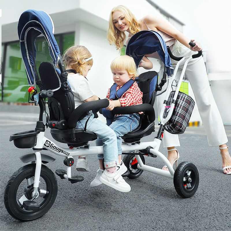 Twin Tricycle Children's Double-seat Bicycle Twin Baby Stroller 1-5 Years Old Baby Car Steering