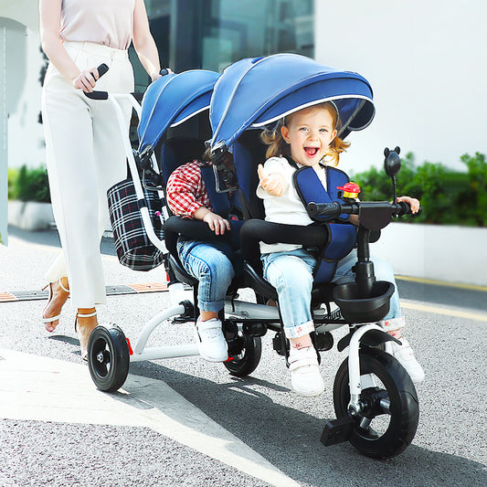 Twin Tricycle Children's Double-seat Bicycle Twin Baby Stroller 1-5 Years Old Baby Car Steering